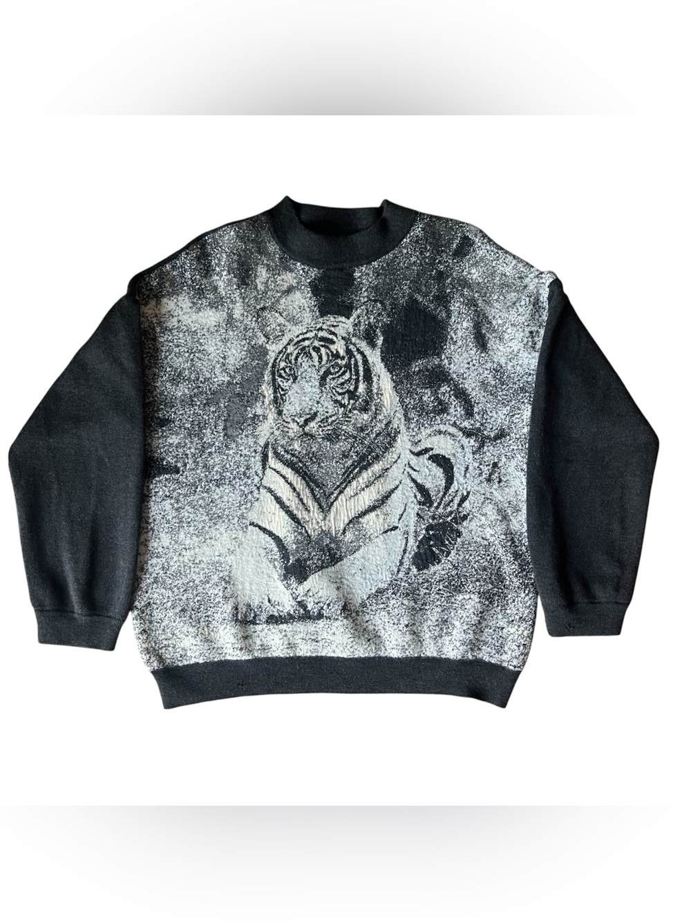 St. John Collection Black and White Tiger Crewneck Sweater
